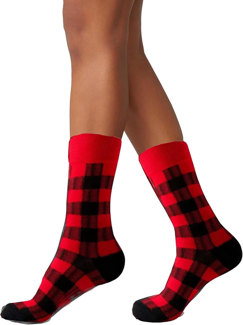UTOWO Buffalo-Plaid-Cotton-Socks - Check Crew Socks Hiking Casual Warm Socks 2-pairs Fit for women - Image 3